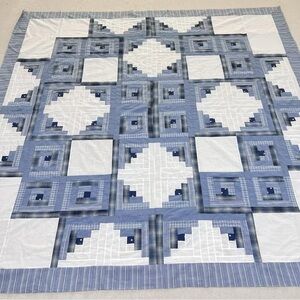 Broken Star Log Cabin Patchwork Cotton fabric Queen size Quilt Top/Topper